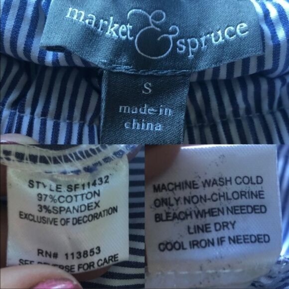 Market Spruce Blue Striped Off Shoulder Mini Dress Embroidered Sleeves Small - Picture 7 of 7